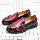 Formal Slip On Pattern Buckle Mens Faux Leather Round Toe Vintage Dress Shoes