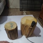 2 Vintage Native American Tightly Bound Drums Hand Made Natural Hide - Two Sided