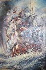 Antique Large Oil Painting Landscape Seascape Sailing Ship