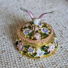 Humming Bird Floral Rhinestone Porcelain Jewelry Trinket Box With Magnet