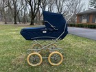 Vintage Perego Baby Carriage Stroller Navy Blue Retro Pram Classic Suspension