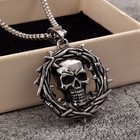 Gothic Punk Biker Style Skull Pendant Stainless Steel Crown Of Thorns Necklace