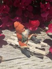 Antique German Belsnickel Santa Figurine On Wooden Sled 1920   s Marked Germany