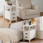 Night Stand With Drawer  Bedside Table With Charging Station Modern End Table