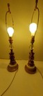 2 Vintage Cherub Lamps 25  Gold Colored Metal Glass   Marble Tested Working Mcm