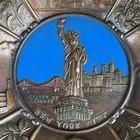 Vintage New York Nyc Brass Metal Painted Plaque  World Trade Center Twin Towers