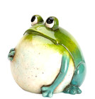 Ceramic Big Belly Frog Statue Hand Painted Green And White 8 In H