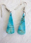 Unsigned Navajo Blue Indigo Turquoise Slab Earrings 925 Sterling Silver Hooks