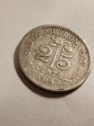 1919   Ceylon  Sri  Lanka   25   Cents  Silver
