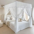 Girls Bedroom Canopy Mosquito Net - 4 Post Princess Bed Curtain Queen White