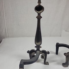Vintage Cast Iron Brass Finish Fireplace Andirons Fire Dogs 17 Inches Tall 