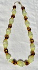 Art Deco Bohemian Cranberry Red   Vaseline Green Gold Foil Glass Bead Necklace