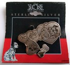 Disney 101 Dalmatians Sterling Silver Pin Brooch Dangler Heart Bones Puppy Dog