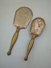 Vintage Vanity Hair Brush And Hand Mirror Floral 2 Piece Set Victorian Style