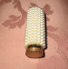 Vtg Faux Pearl Cover Refillable Lipstick Tube Holder Goldtone Metal Unused