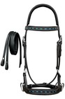 Leather Turquoise Buckstitch Bitless Sidepull Bridle Reins 7714