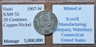 Nice Old Haiti 20 Centimes Coins 1907-w  Minted Usa World Foreign   