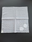 Vintage Ladies Hankie Embroidered White Floral Handmade In Madeira