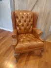 Vintage Leather Wingback Chair With Wooden Legs Brown Comfortable 