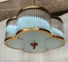 Antique Vintage Art Deco Brass   Glass Rod Ceiling Fixture Hanging Light Lamp