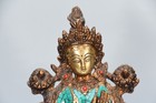 Green Tara Statue With Turquoise And Coral Mosaic  Tibetan Buddhist Goddess