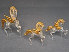 Hand Blown Glass Pegasus Horse Gold Accents Miniature Figurines Set Of 3