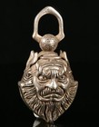 4cm Old Chinese Miao Silver  Zhong Kui Chungkuel Head Small Bell Amulet Pendant
