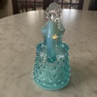 Vintage Fenton Opalescent Glass Aqua Blue Hobnail Cruet Decanter W glass Stopper