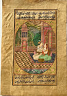 Indo-persian Miniature  Lovers In Palace Garden  Persian Poetry  C  1820  Oval