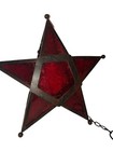 Vintage Ruby Red Stained Glass Hanging Star Tea Light Candle Holder