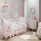  Floral Garden Watercolor pink Linen 5-piece Baby Crib Bedding Set 