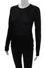 Vince Womens Long Sleeve Ribbed Sheer Casual Cropped Top Solid Black Size M