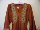 Retro Genuine 1970s Vintage Maxi Dress  Brown Back Waist Tie Long Sleeve Size 12