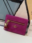 Coach Suede Small Card Case With Cherry Charm Cga71 Nwt