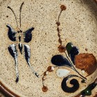 Vintage Mexican Folk Art Sandstone Ashtray Handpainted Blue Green Brown Signed