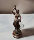 Antique Cast Metal French Statue Moisson Par Ruchot Art Deco Nouveau Lady Wheat