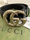 Gucci Gg Marmont Black Leather Belt With Gold Buckle Size 75