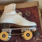 Snyder Vintage Indoor White Leather Quad Roller Skates Metal Plates Sure-grip