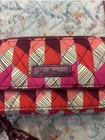 Vera Bradley Zip-around Wallet Wristlet Strap Geometric Pink Red Id Window