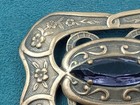 Antique Art Deco Brass   Prong Set Purple Glass Pin  C Clasp - 2 5  X 1 75 