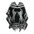 Authentic Mexican Poncho Gaban - Unisex Black Poncho With Horses Design