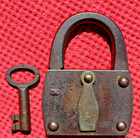 Large Brass   Iron Antique Padlock Old Barrel Key Unusual Vintage Lock Fox Cover