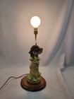 Vintage Atlantic Mold  Young Girl In Yellow Green Dress Hat   Parasal Lamp
