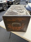 Vintage Hand Carved Wood Chest     Asian Camphor Trunk     Brass Lock   Key     1940s