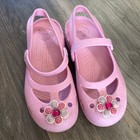 Crocs Kids Pink Mary Jane Flats With Glitter Flower Charm Size 1