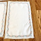 Vtg  Embroidered Linen Placemats Set Of 6 White W  Floral Border Cutwork 11x17   