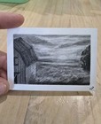 Aceo Original Art Card Charcoal Drawing Pasture Farm Sunset Sarah Hinzpeter