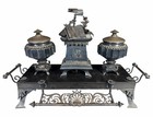 Antique Sterling Or 800 Silver Inkwell Standish Baccarat Crystal Inserts 2176 Gr
