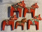 Vintage Lot Of 5 Swedish Wooden Dala Horses Nils Olsson 1 Rare Form Folk Art