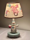 Vintage Nursery Plastics Clown Circus Kids Wood Table Lamp W  Shade Works